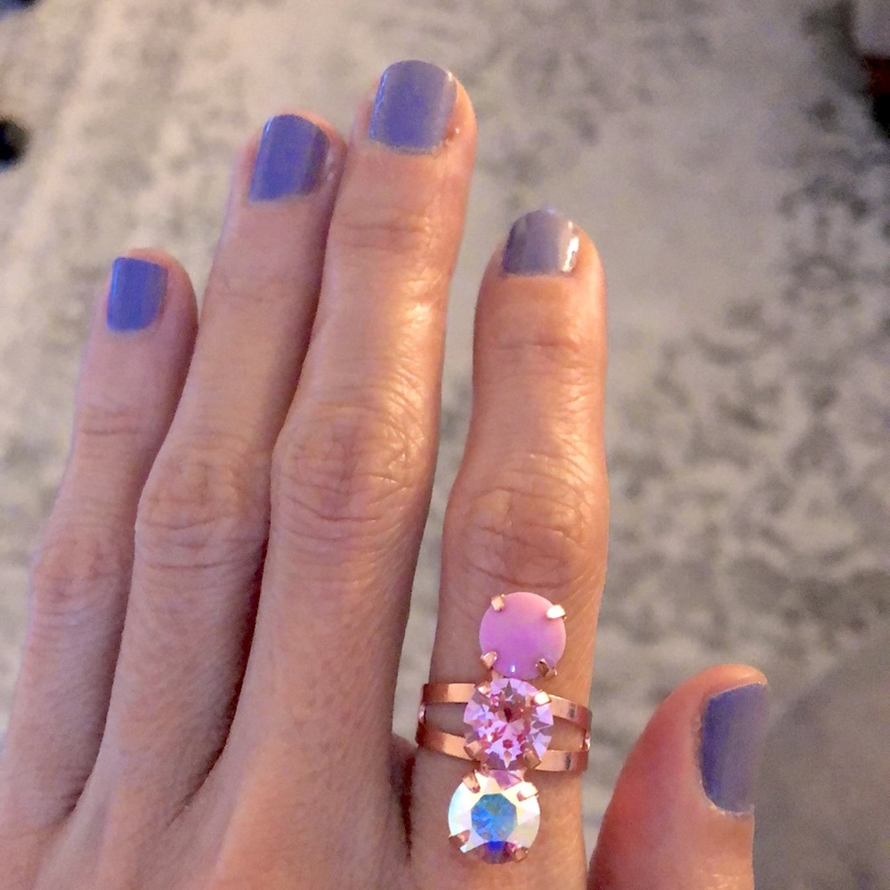 Aurora Borealis, Rose + Pink Rose Gold Crystal Statement Ring - Picture 5 of 7